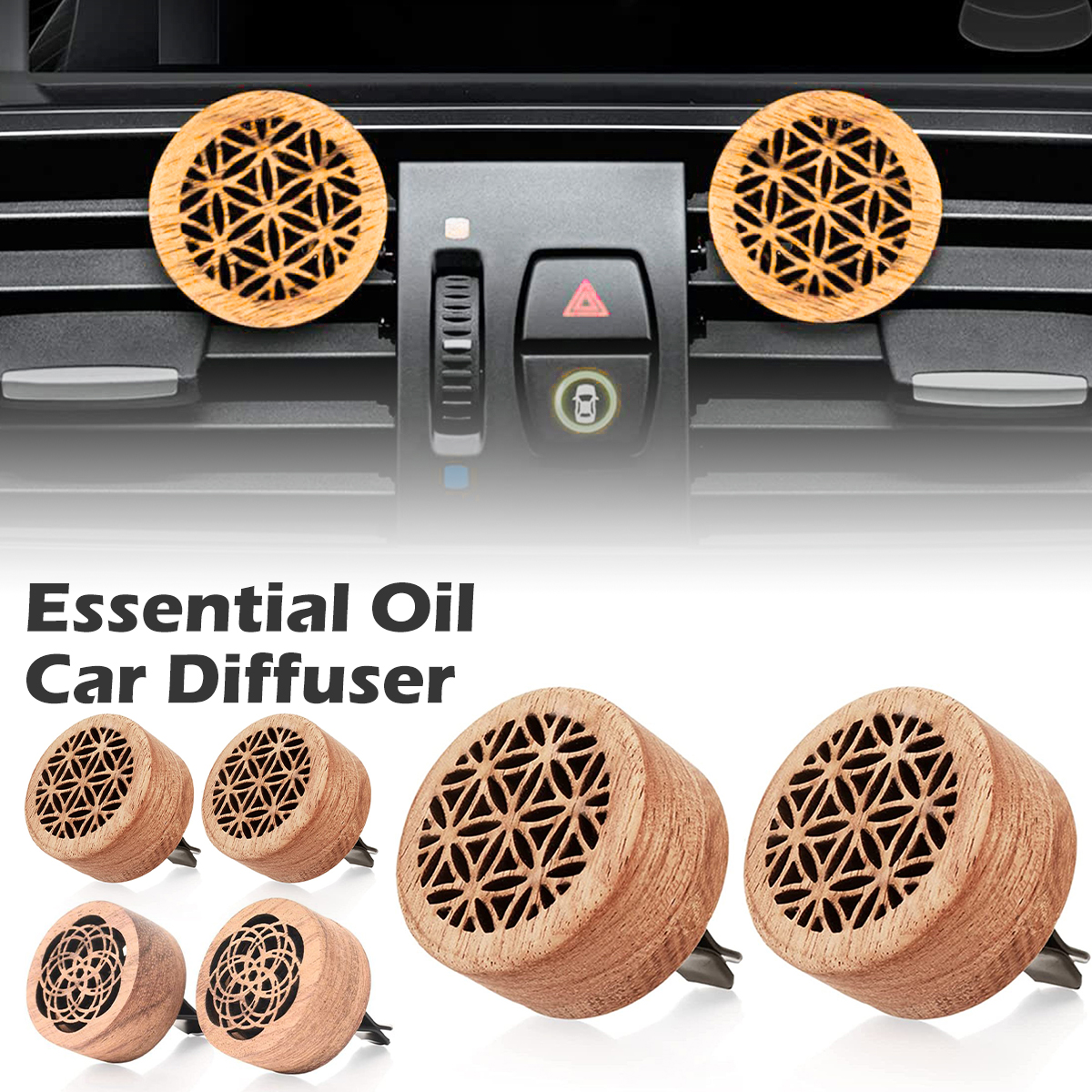 Hands DIY 2Pcs Car Essential Oil Diffuser Natural Wood Car Aromatherapy  Diffuser with Clip Retro Car Essential Oil Diffuser Car Air Freshener